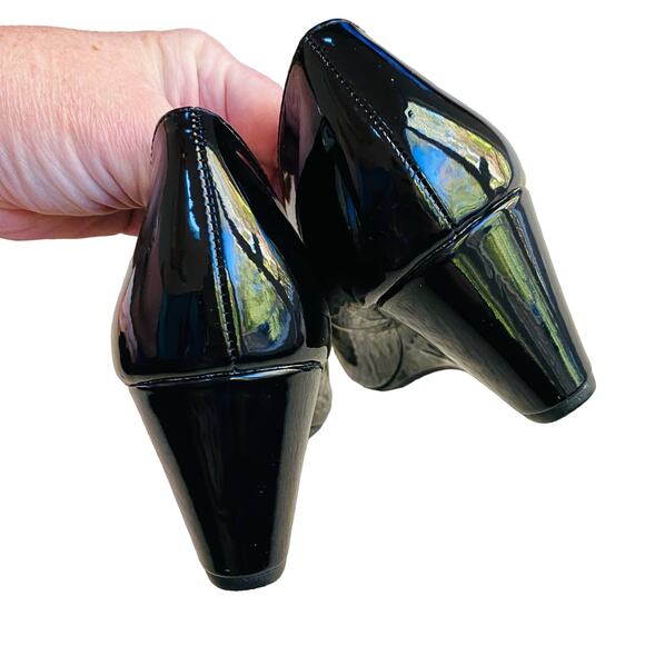 Christopher & Banks classic black patent high heel wedge US size 9M career shoes - Picture 8 of 12